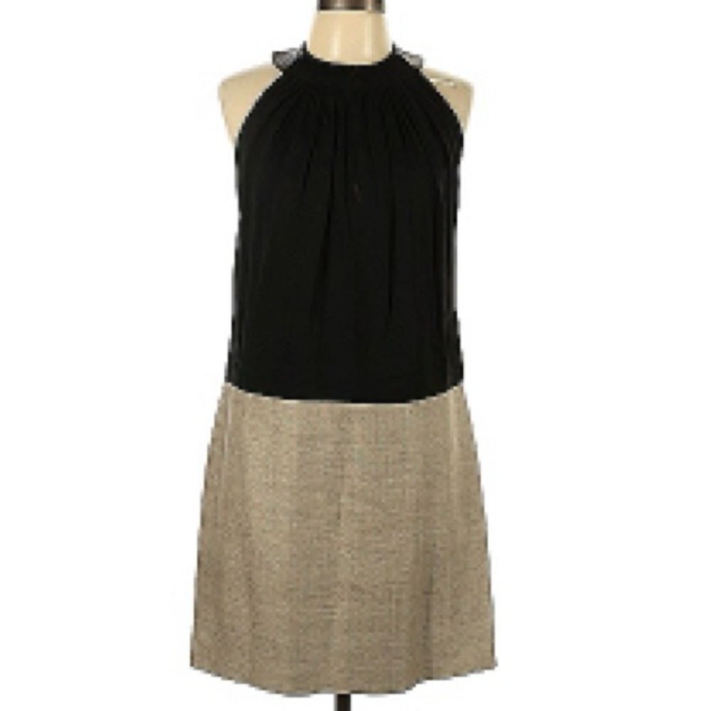 Bally sleeveless dress, leather collar, beautifully pleated top detail, EUC, S10